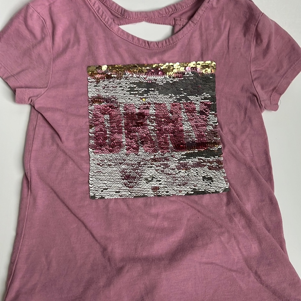 DKNY Girls T-Shirt Flip Sequins Top Rose Taupe